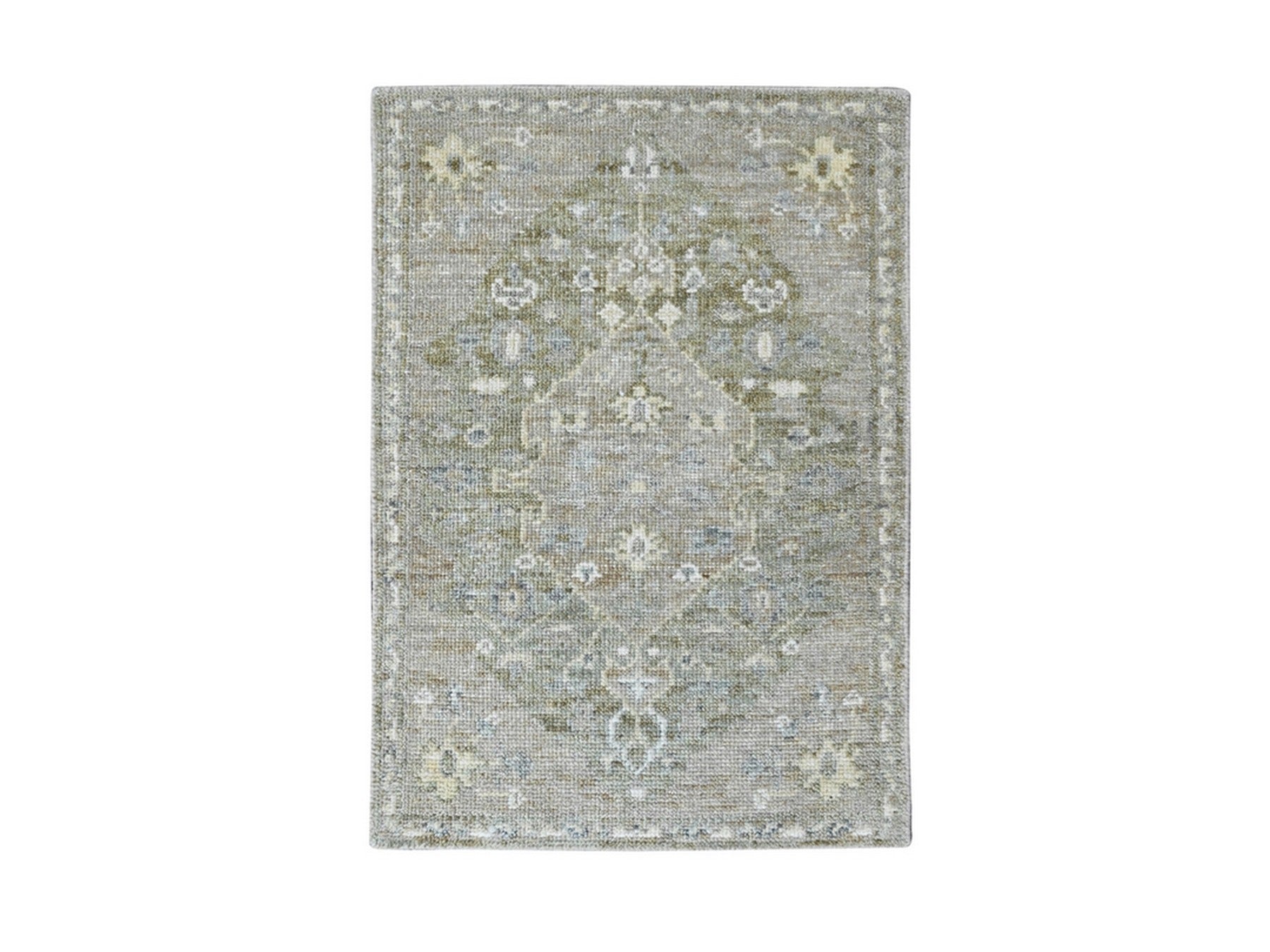 Green 1'11" x 2'10" Oushak And Peshawar Hand knotted Wool Rug - Sku: O010389