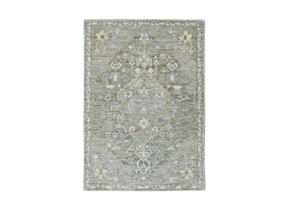 Green 1'11" x 2'10" Oushak And Peshawar Hand knotted Wool Rug - Sku: O010389
