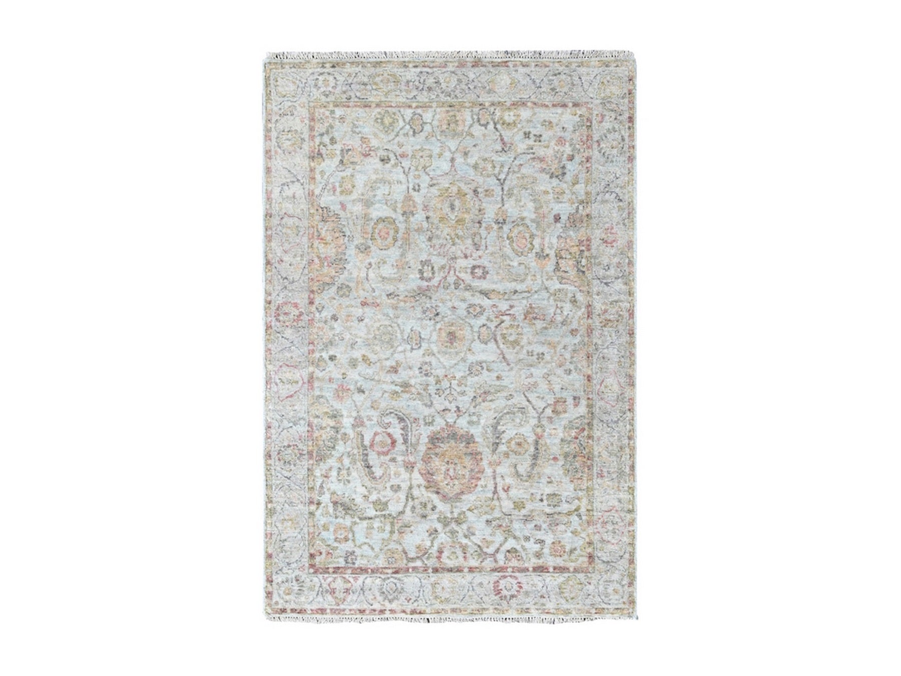 Grey 4'0" x 6'0" Oushak And Peshawar Hand knotted Wool Rug - Sku: O010390