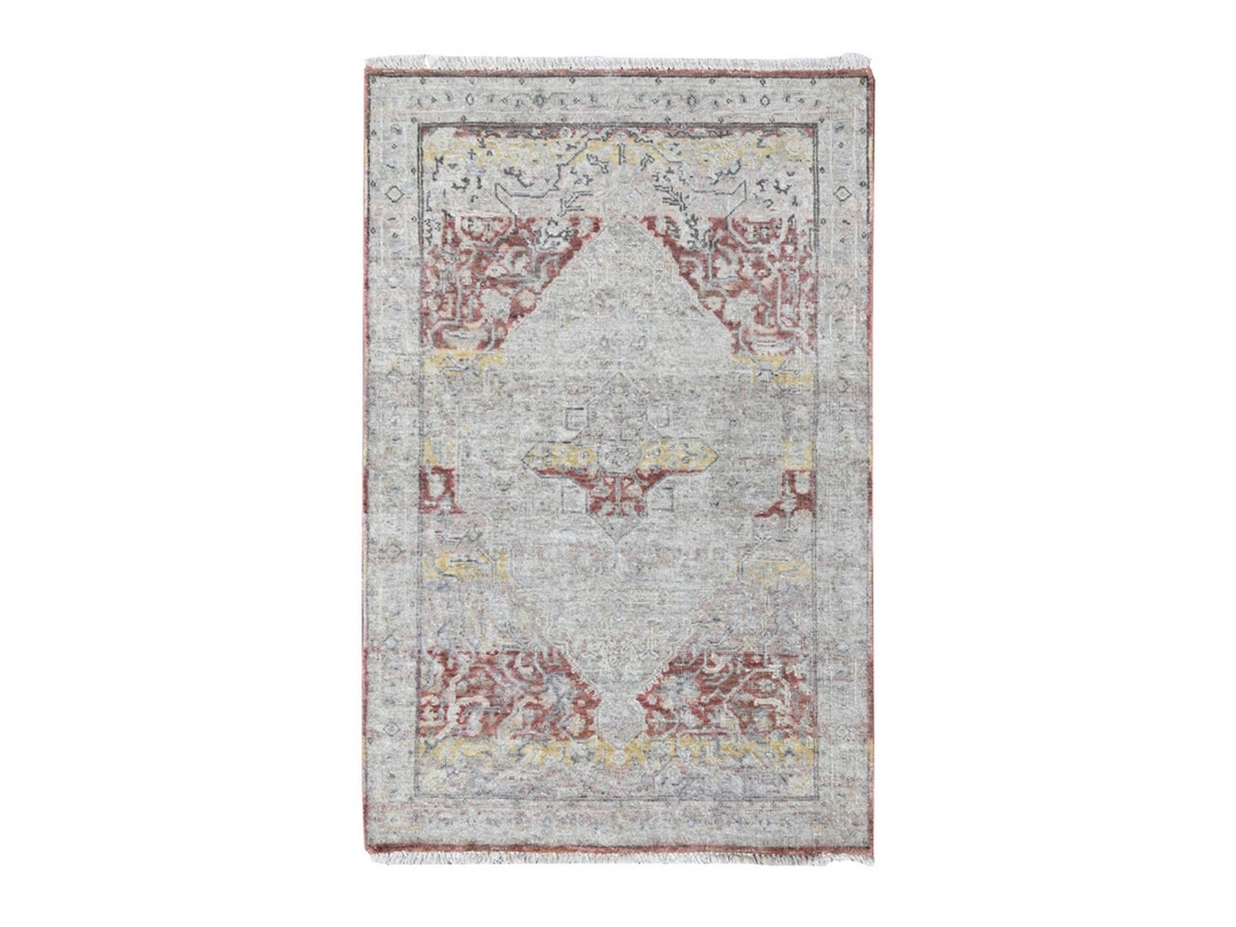 Ivory 3'0" x 4'11" Oushak And Peshawar Hand knotted Wool Rug - Sku: O010391
