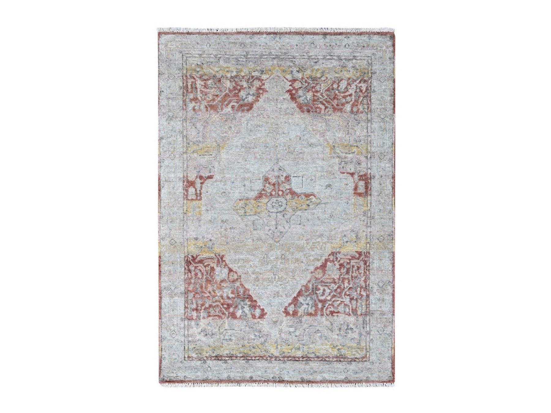 Mahal Oushak hand-knotted wool rug in Ivory, 3'10" x 6' — SKU O010392