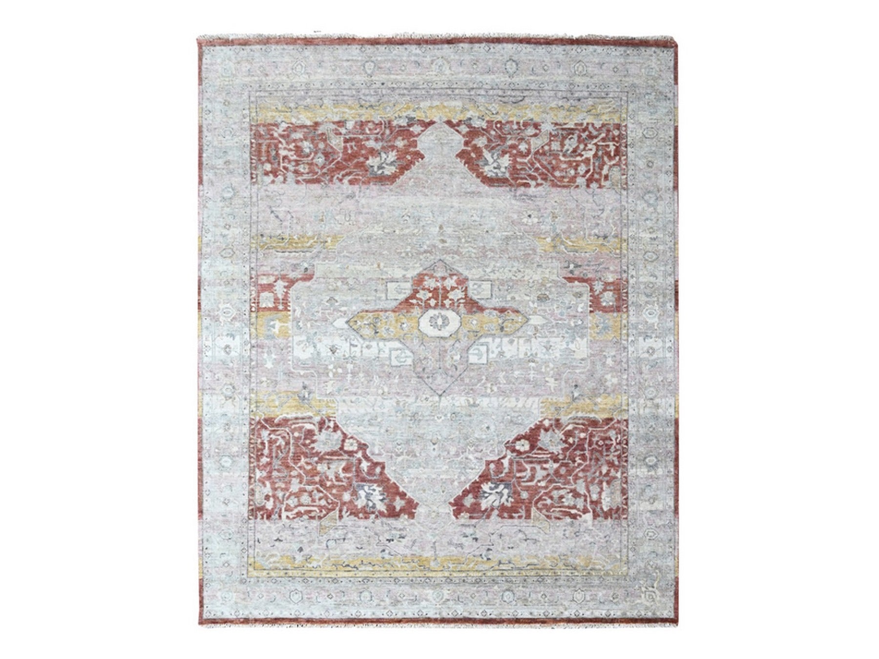 Mahal Oushak hand-knotted wool rug in Ivory, 8'1" x 9'11" — SKU O010394