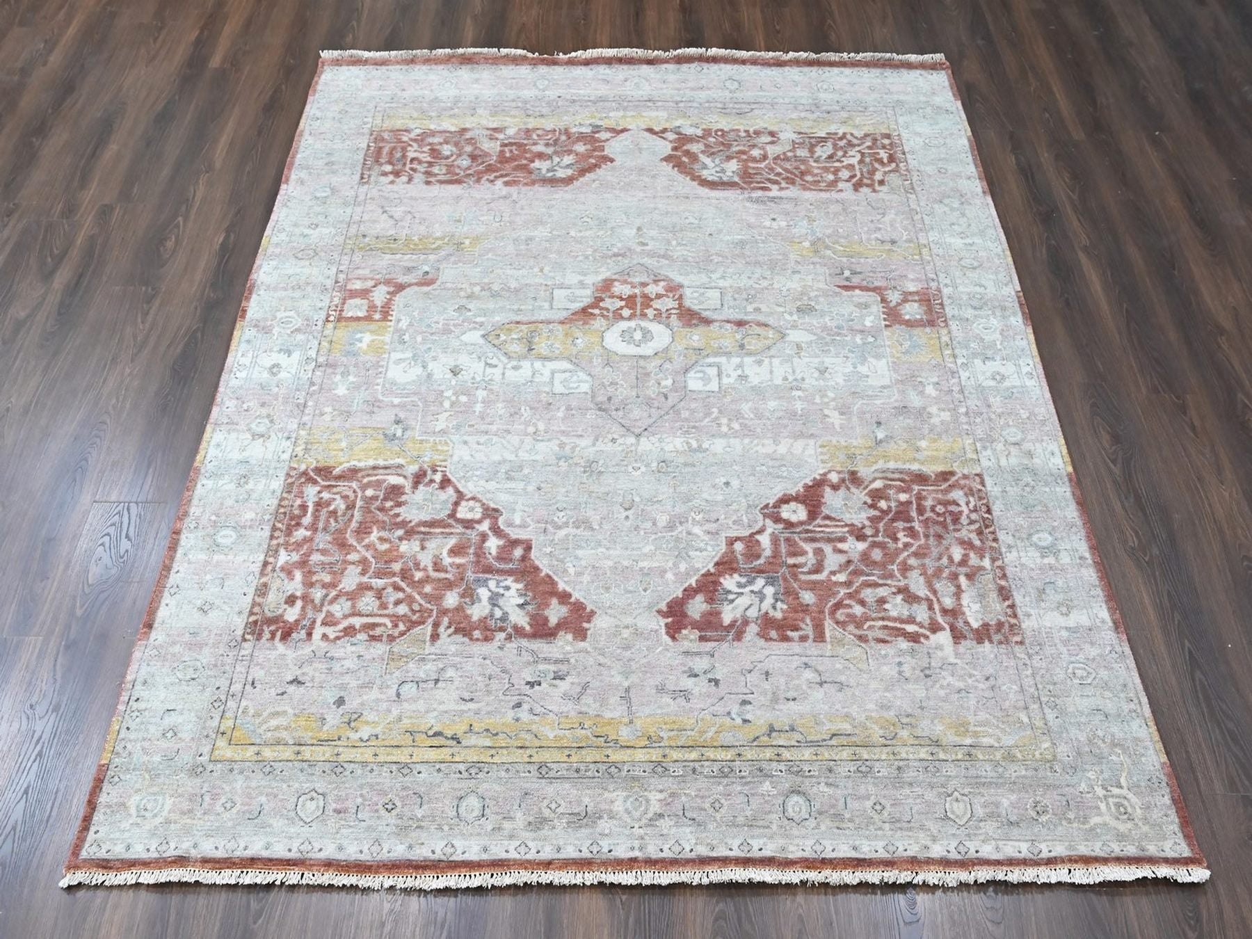 Ivory 8'1" x 9'11" Oushak And Peshawar Hand knotted Wool Rug - Sku: O010394