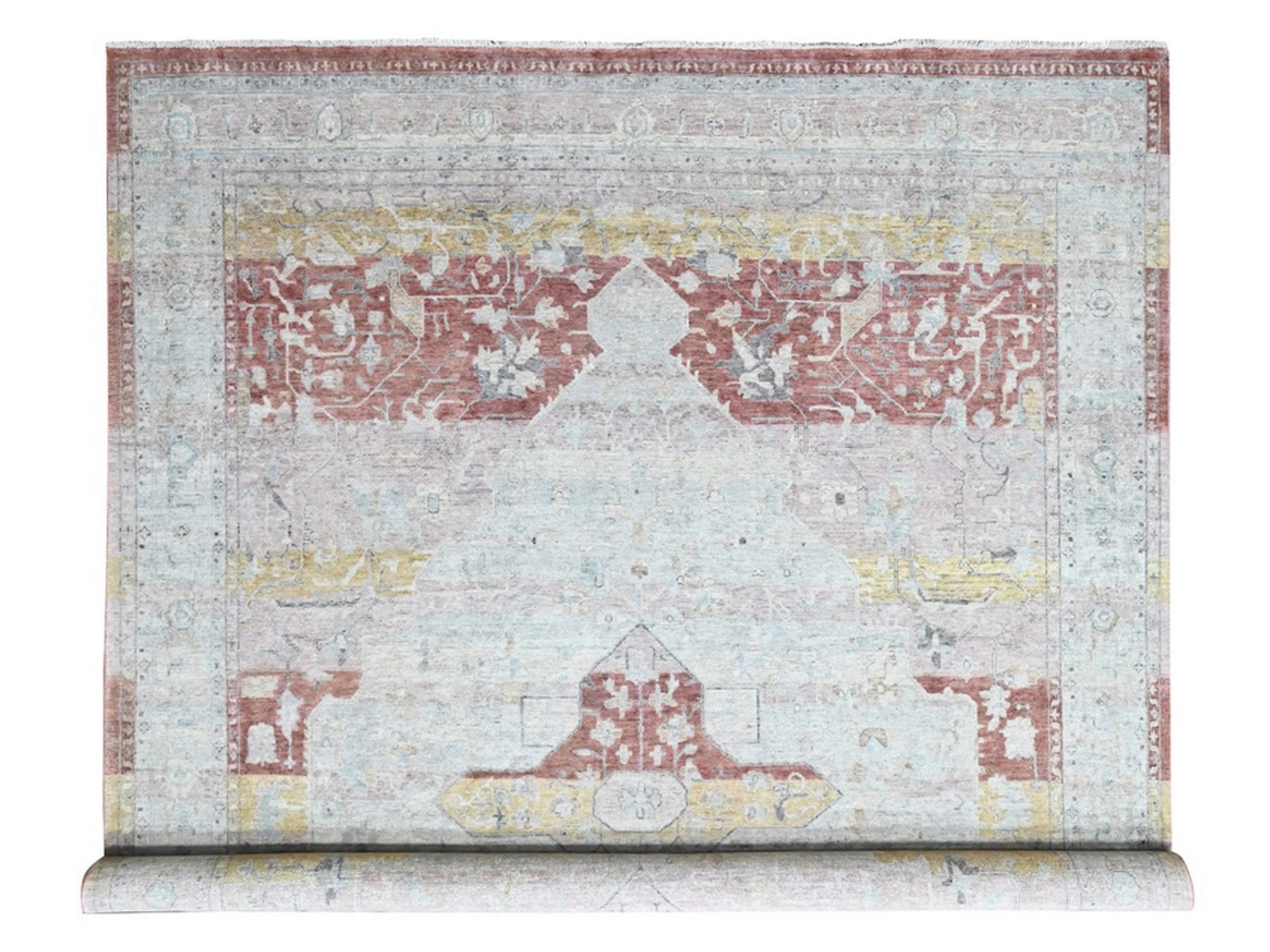 Ivory 11'10" x 14'9" Oushak And Peshawar Hand knotted Wool Rug - Sku: O010397