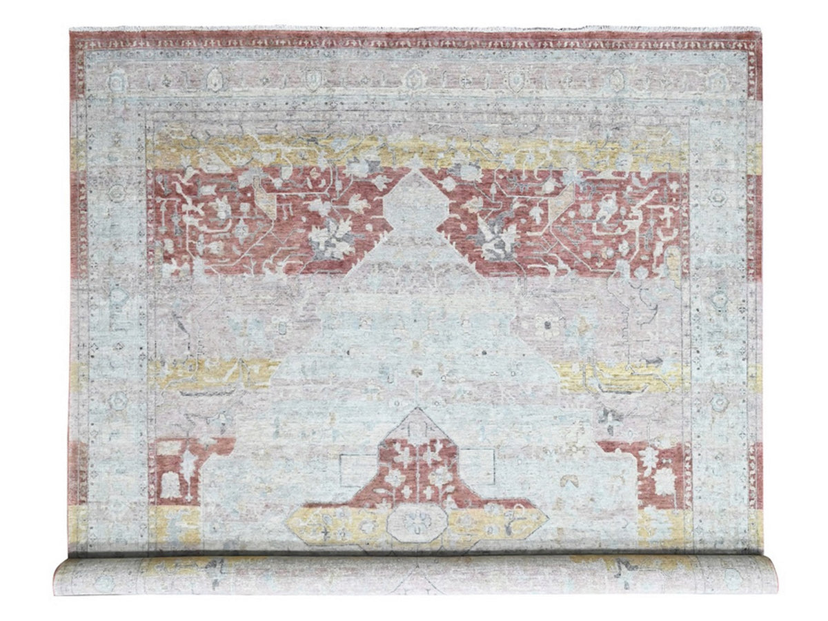 Mahal Oushak hand-knotted wool rug in Ivory, 11'10" x 14'9" — SKU O010397