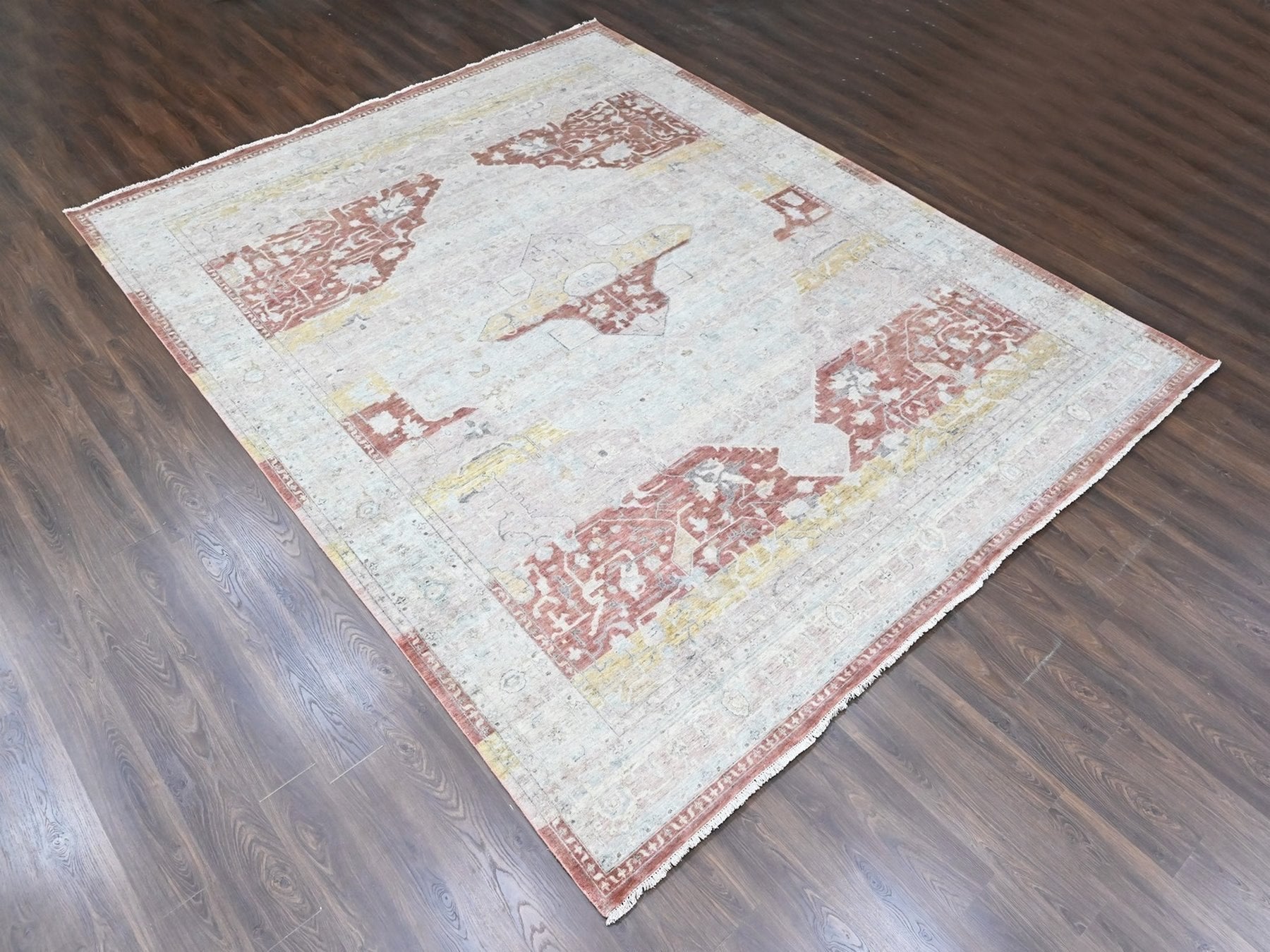 Mahal Oushak hand-knotted wool rug in Ivory, 11'10" x 14'9" — SKU O010397 (view 3)