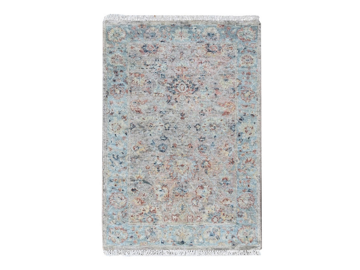 Mahal Oushak hand-knotted wool rug in Pink & Light Blue, 2' x 3' — SKU O010399