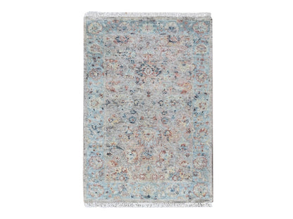 Mahal Oushak hand-knotted wool rug in Pink & Light Blue, 2' x 3' — SKU O010399