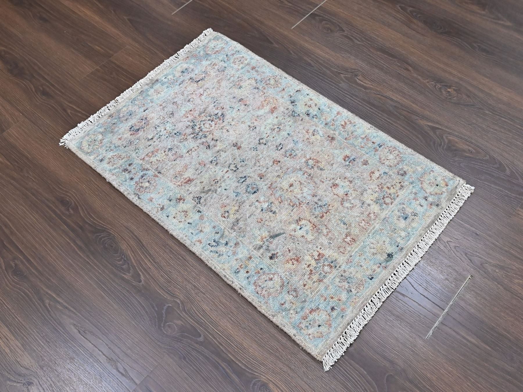 Mahal Oushak hand-knotted wool rug in Pink & Light Blue, 2' x 3' — SKU O010399 (view 2)