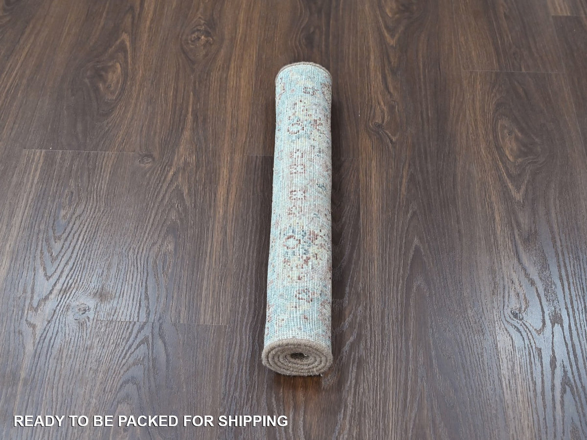 Mahal Oushak hand-knotted wool rug in Pink & Light Blue, 2' x 3' — SKU O010399 (view 5)