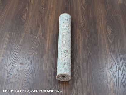 Mahal Oushak hand-knotted wool rug in Pink & Light Blue, 2' x 3' — SKU O010399 (view 5)