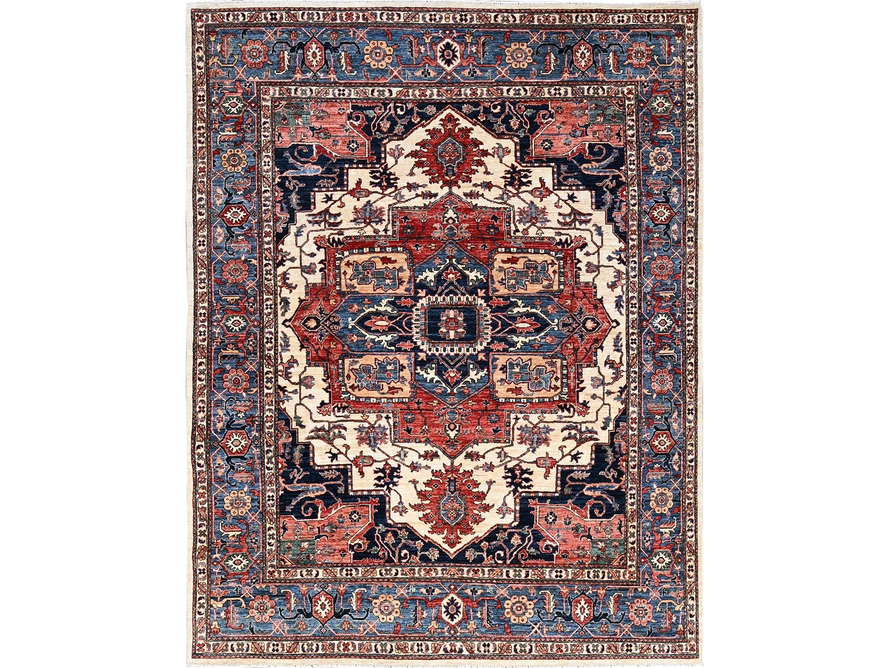 Ivory 8'1" x 10'1" Tribal & Geometric Hand knotted Wool Rug - Sku: O01039