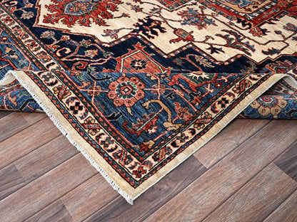 Ivory 8'1" x 10'1" Tribal & Geometric Hand knotted Wool Rug - Sku: O01039