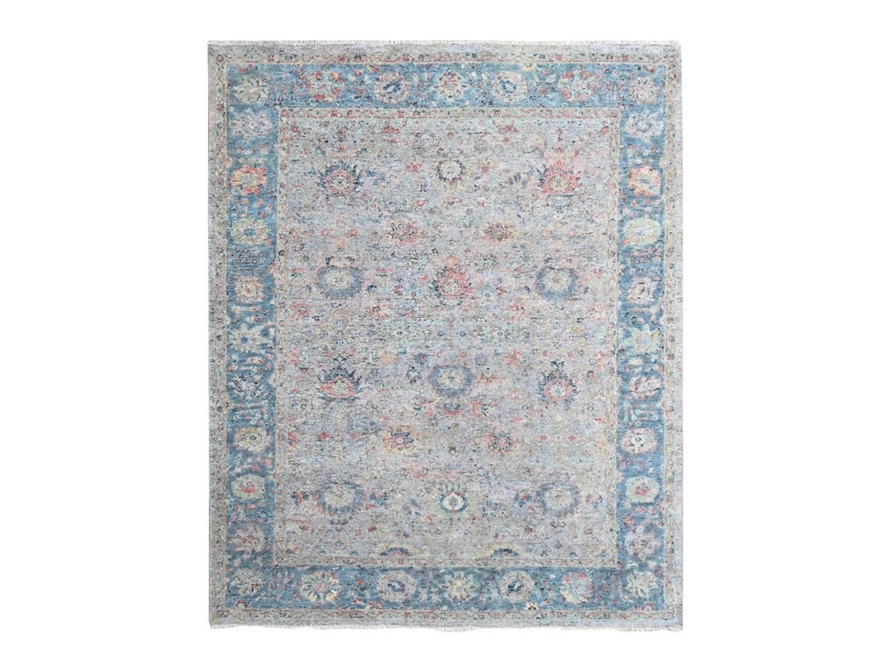 Mahal Oushak hand-knotted wool rug in Pink & Light Blue, 8' x 10' — SKU O010400