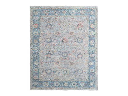 Mahal Oushak hand-knotted wool rug in Pink & Light Blue, 8' x 10' — SKU O010400