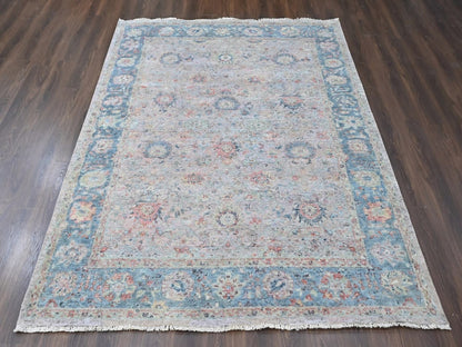 Mahal Oushak hand-knotted wool rug in Pink & Light Blue, 8' x 10' — SKU O010400 (view 2)