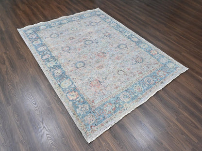Mahal Oushak hand-knotted wool rug in Pink & Light Blue, 8' x 10' — SKU O010400 (view 3)
