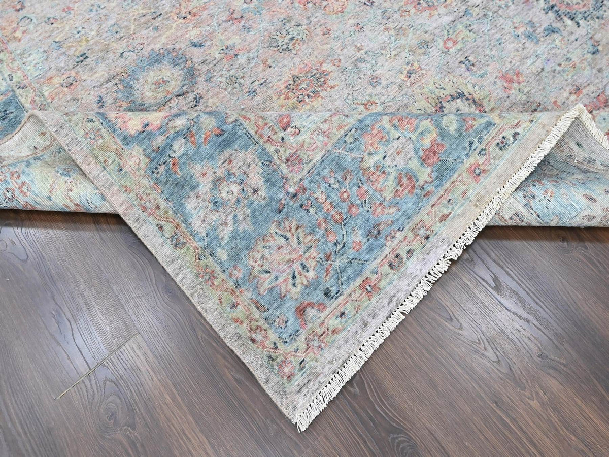 Mahal Oushak hand-knotted wool rug in Pink & Light Blue, 8' x 10' — SKU O010400 (view 6)