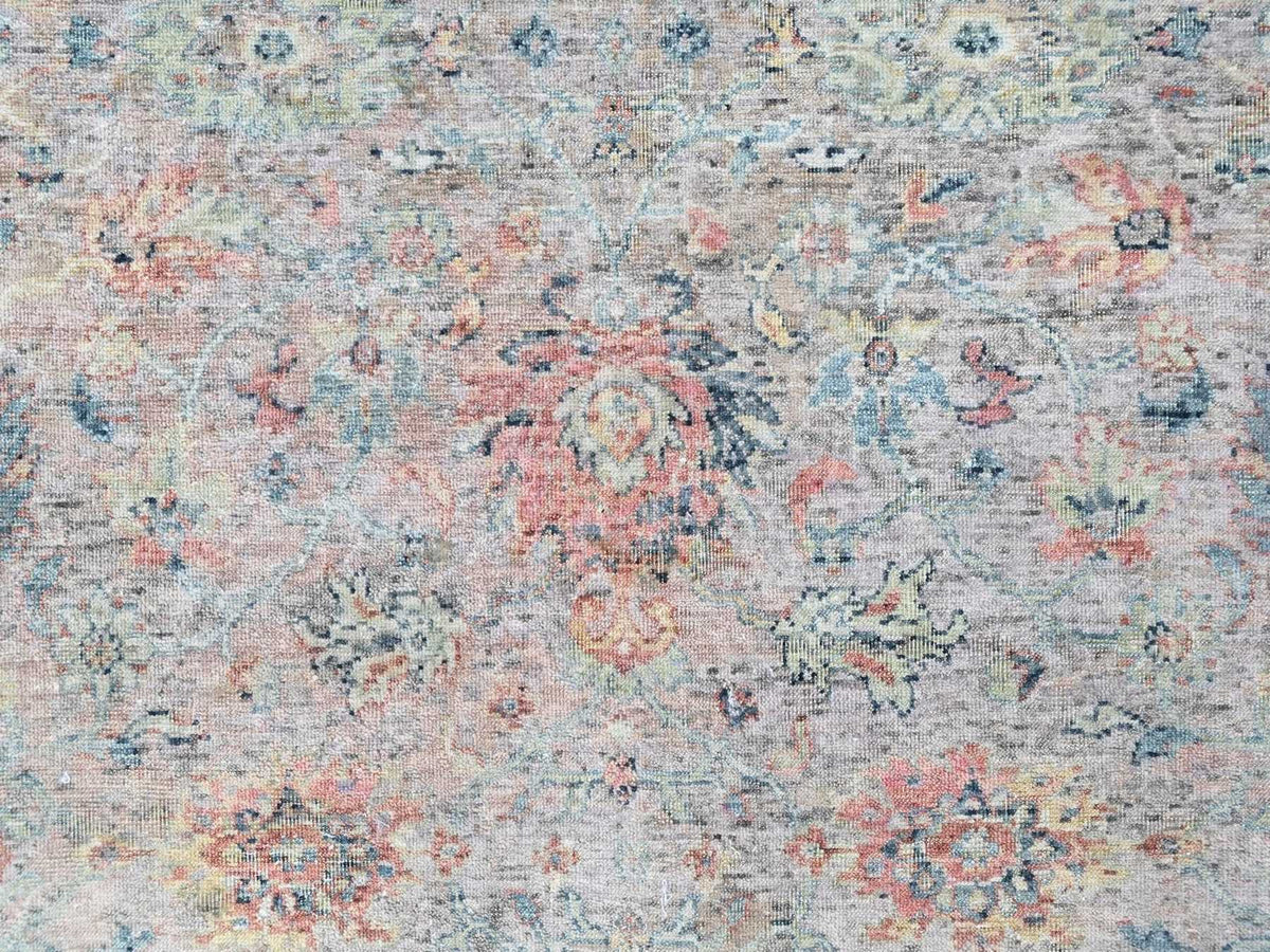 Mahal Oushak hand-knotted wool rug in Pink & Light Blue, 8' x 10' — SKU O010400 (view 8)