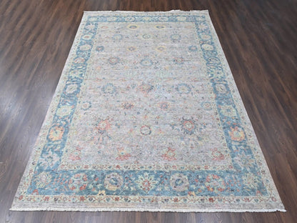 Mahal Oushak hand-knotted wool rug in Pink & Light Blue, 10' x 13'10" — SKU O010401 (view 2)