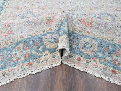 Mahal Oushak hand-knotted wool rug in Pink & Light Blue, 10' x 13'10" — SKU O010401 (view 5)