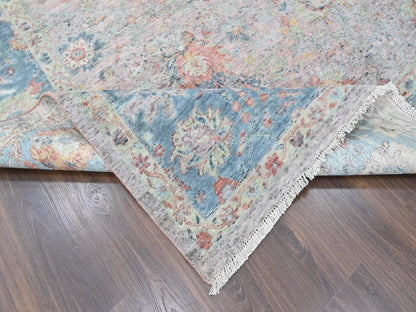 Mahal Oushak hand-knotted wool rug in Pink & Light Blue, 10' x 13'10" — SKU O010401 (view 6)