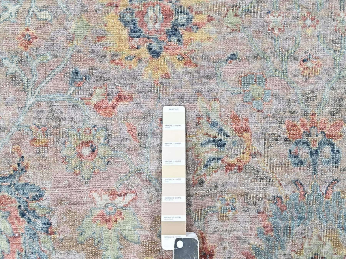 Mahal Oushak hand-knotted wool rug in Pink & Light Blue, 10' x 13'10" — SKU O010401 (view 7)