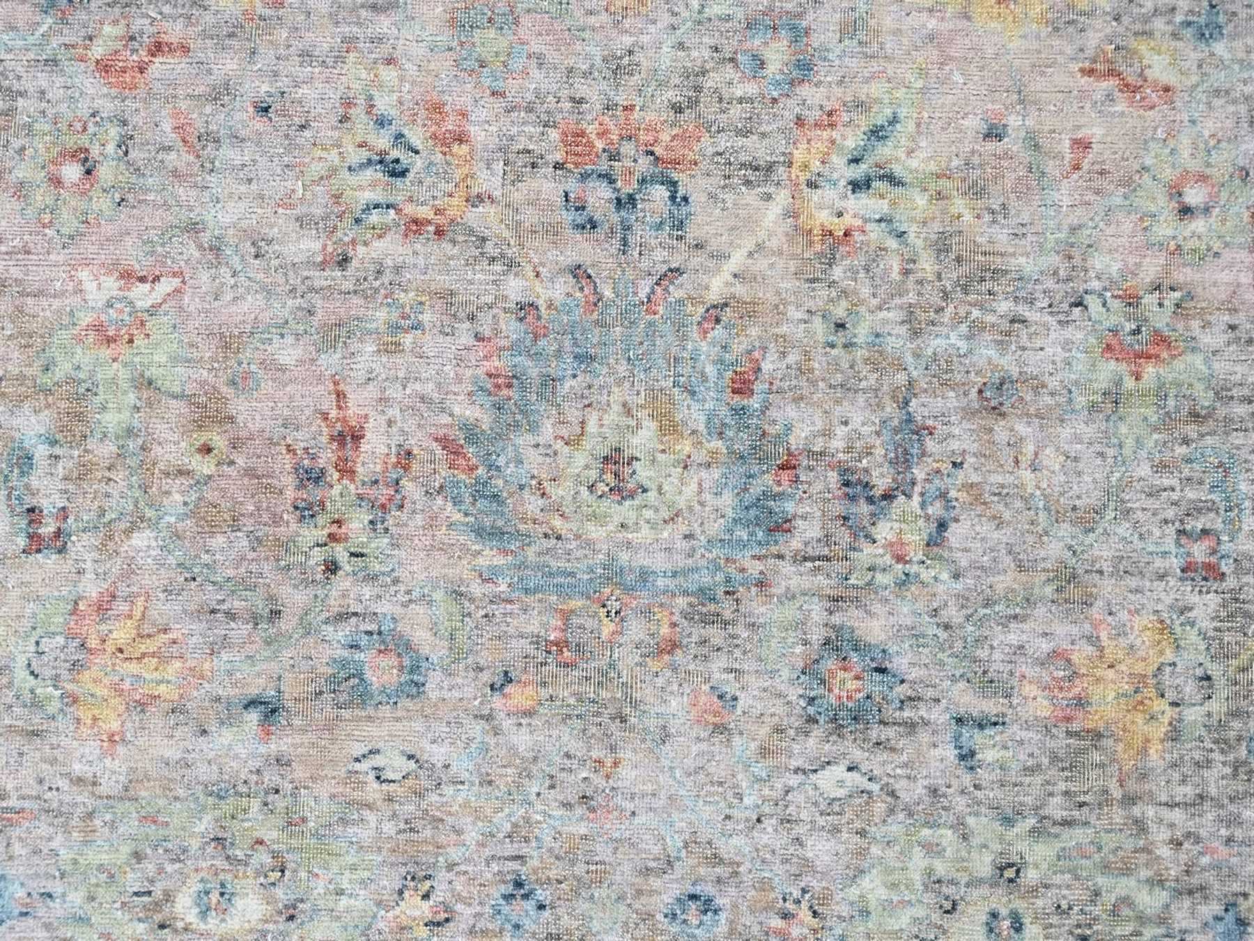 Mahal Oushak hand-knotted wool rug in Pink & Light Blue, 10' x 13'10" — SKU O010401 (view 8)