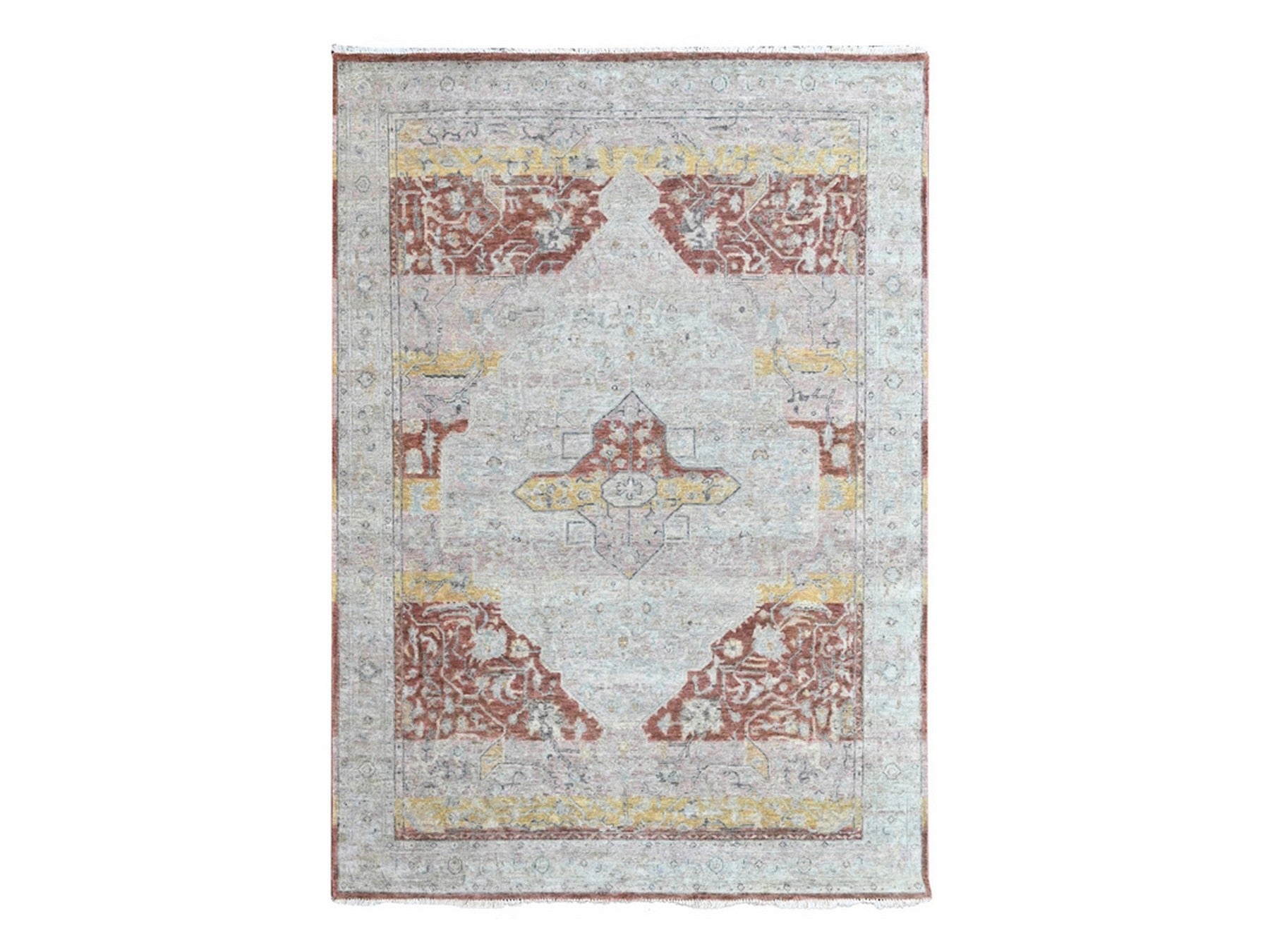 Mahal Oushak hand-knotted wool rug in Ivory, 6' x 9'1" — SKU O010402