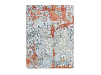 Modern / Contemporary hand-knotted wool/silk rug in Orange, 2' x 2'9" — SKU O010403