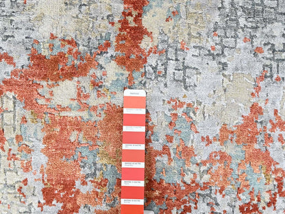 Modern / Contemporary hand-knotted wool/silk rug in Orange, 2' x 2'9" — SKU O010403 (view 3)