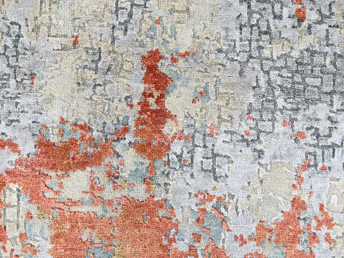 Modern / Contemporary hand-knotted wool/silk rug in Orange, 2' x 2'9" — SKU O010403 (view 4)