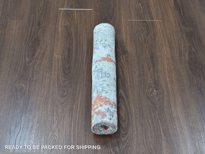 Modern / Contemporary hand-knotted wool/silk rug in Orange, 2' x 2'9" — SKU O010403 (view 5)
