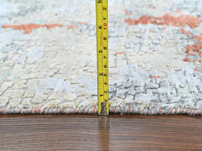 Modern / Contemporary hand-knotted wool/silk rug in Orange, 2' x 2'9" — SKU O010403 (view 6)