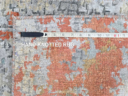 Modern / Contemporary hand-knotted wool/silk rug in Orange, 2' x 2'9" — SKU O010403 (view 7)