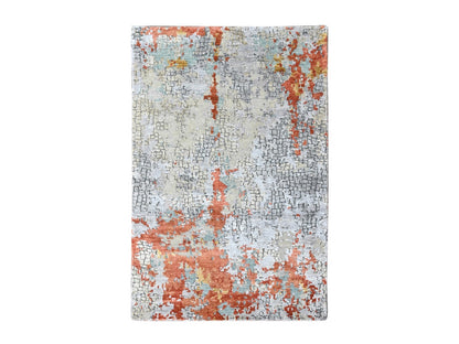 Orange 3'1" x 4'10" Modern and Contemporary Hand knotted Wool/Silk Rug - Sku: O010404