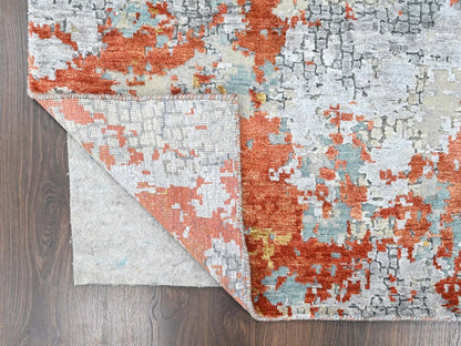 Orange 3'1" x 4'10" Modern and Contemporary Hand knotted Wool/Silk Rug - Sku: O010404
