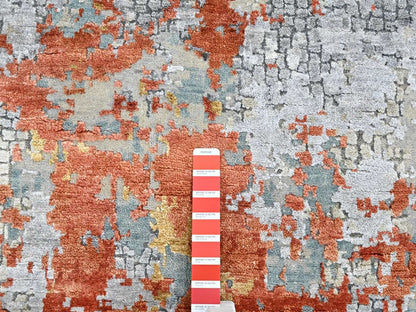 Orange 3'1" x 4'10" Modern and Contemporary Hand knotted Wool/Silk Rug - Sku: O010404