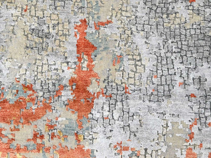 Orange 3'1" x 4'10" Modern and Contemporary Hand knotted Wool/Silk Rug - Sku: O010404