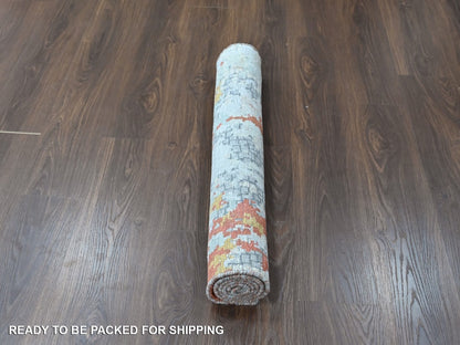 Orange 3'1" x 4'10" Modern and Contemporary Hand knotted Wool/Silk Rug - Sku: O010404