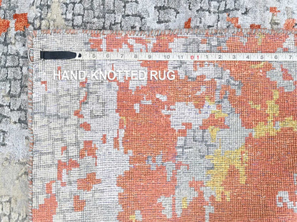 Orange 3'1" x 4'10" Modern and Contemporary Hand knotted Wool/Silk Rug - Sku: O010404