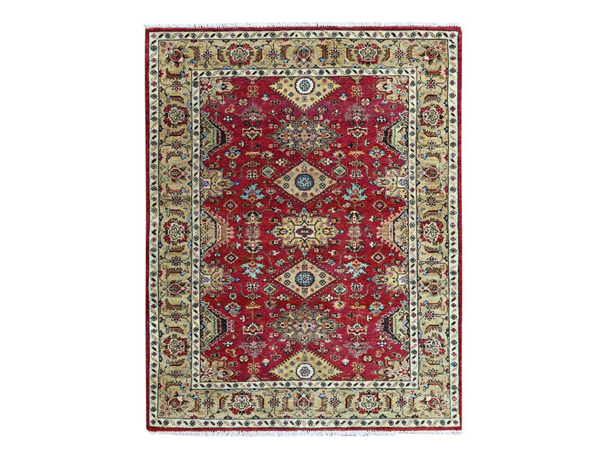Heriz hand-knotted wool rug in Red & Beige, 5'1" x 6'10" — SKU O010405