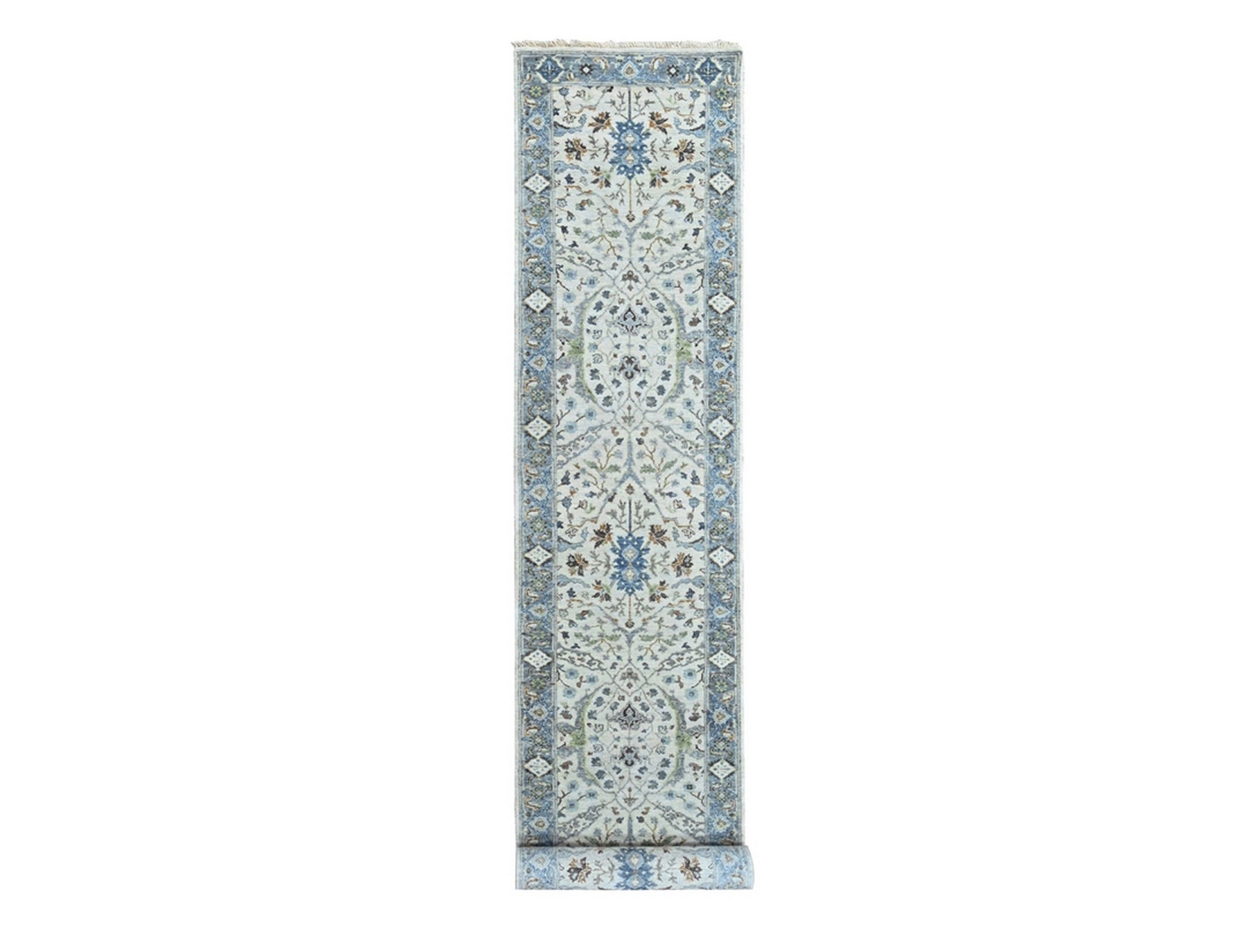 Grey 2'7" x 13'9" Oushak And Peshawar Hand knotted Wool Rug - Sku: O010406