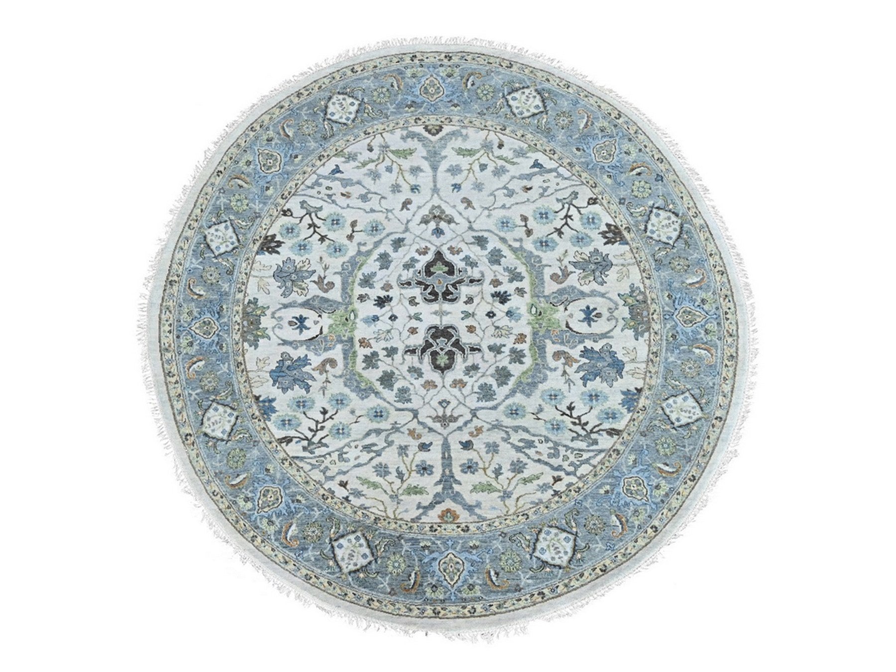 Grey 7'10" x 7'10" Oushak And Peshawar Hand knotted Wool Rug - Sku: O010408