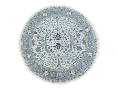 Grey 7'10" x 7'10" Oushak And Peshawar Hand knotted Wool Rug - Sku: O010408