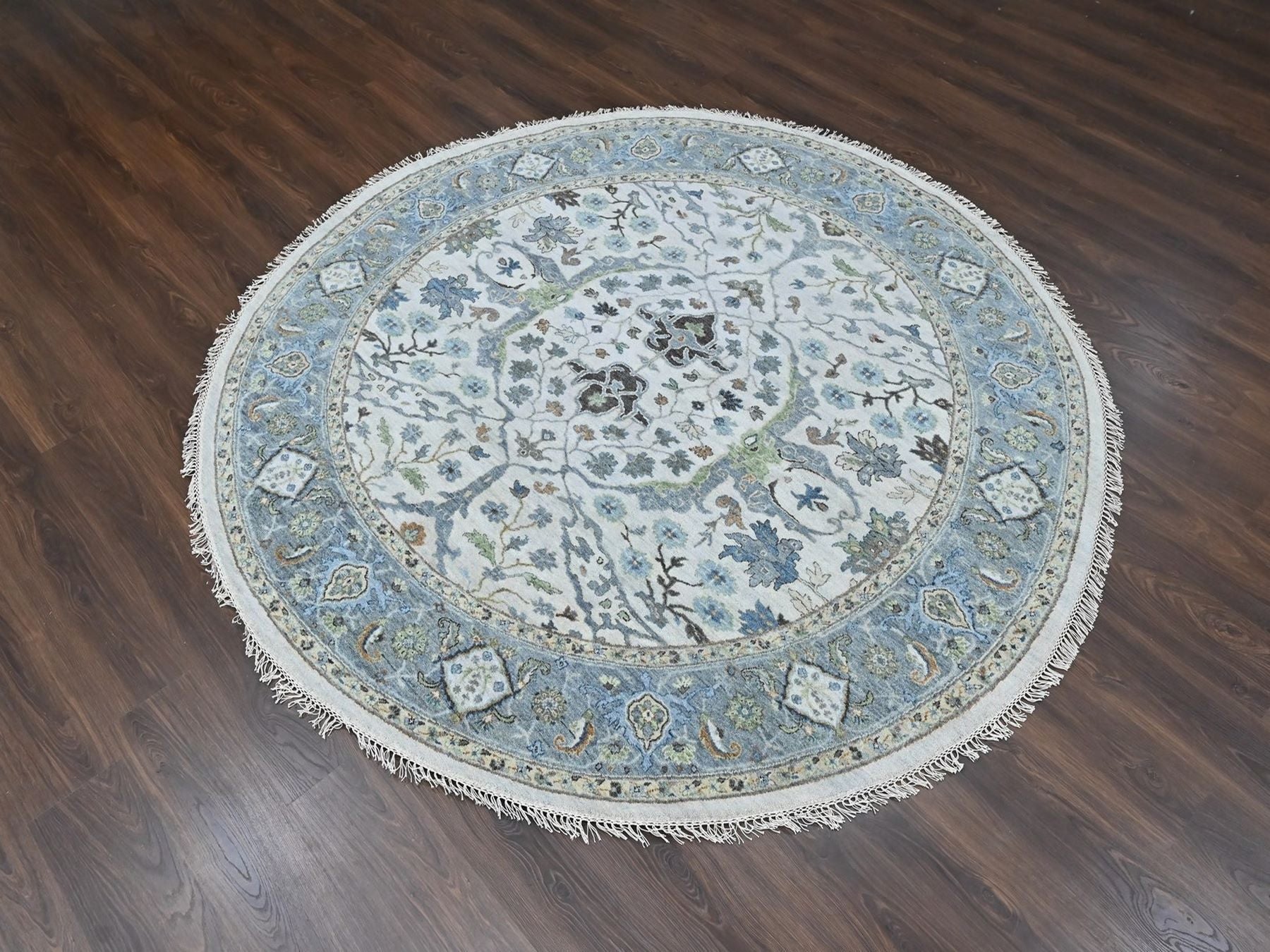 Grey 7'10" x 7'10" Oushak And Peshawar Hand knotted Wool Rug - Sku: O010408
