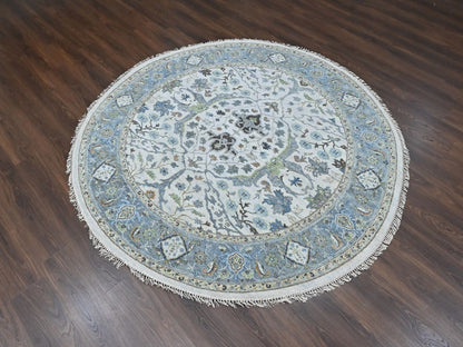 Grey 7'10" x 7'10" Oushak And Peshawar Hand knotted Wool Rug - Sku: O010408