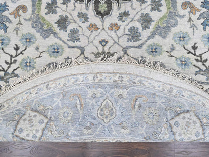 Grey 7'10" x 7'10" Oushak And Peshawar Hand knotted Wool Rug - Sku: O010408