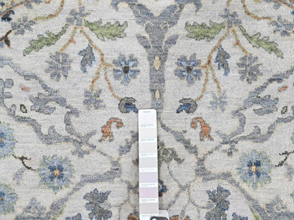 Grey 7'10" x 7'10" Oushak And Peshawar Hand knotted Wool Rug - Sku: O010408