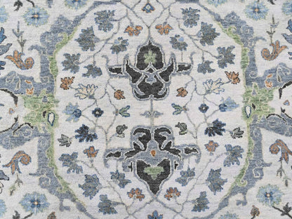 Grey 7'10" x 7'10" Oushak And Peshawar Hand knotted Wool Rug - Sku: O010408
